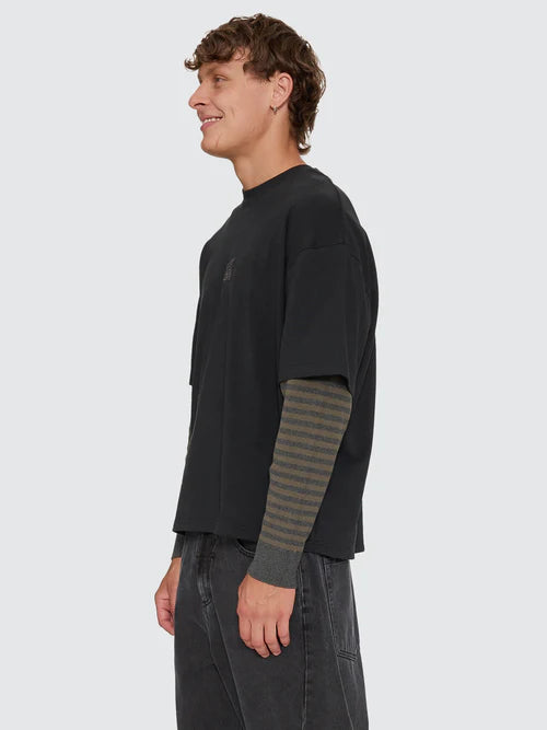 THRILLS - What We Believe Layer Oversize Box Crop Long Sleeve Tee - Faded Black