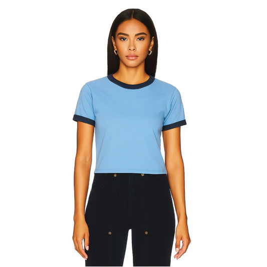 ESSENTIALS - PERFECT RINGER TEE - CHAMBRAY AND NAVY