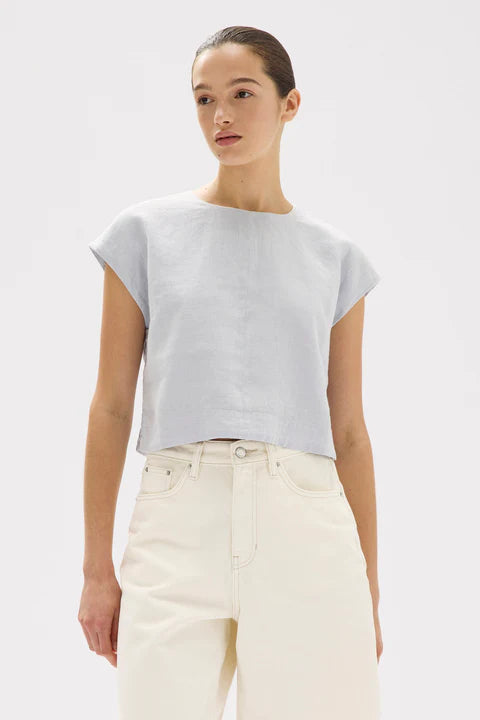 ASSEMBLY LABEL - Tori Linen Top - BLUE HAZE