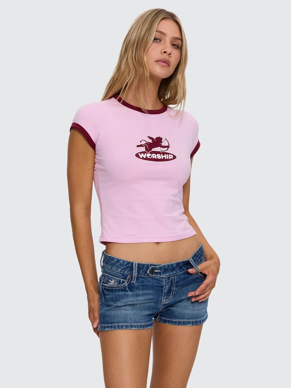 WORSHIP - SHADOW CHERUB RINGER TEE - PINK