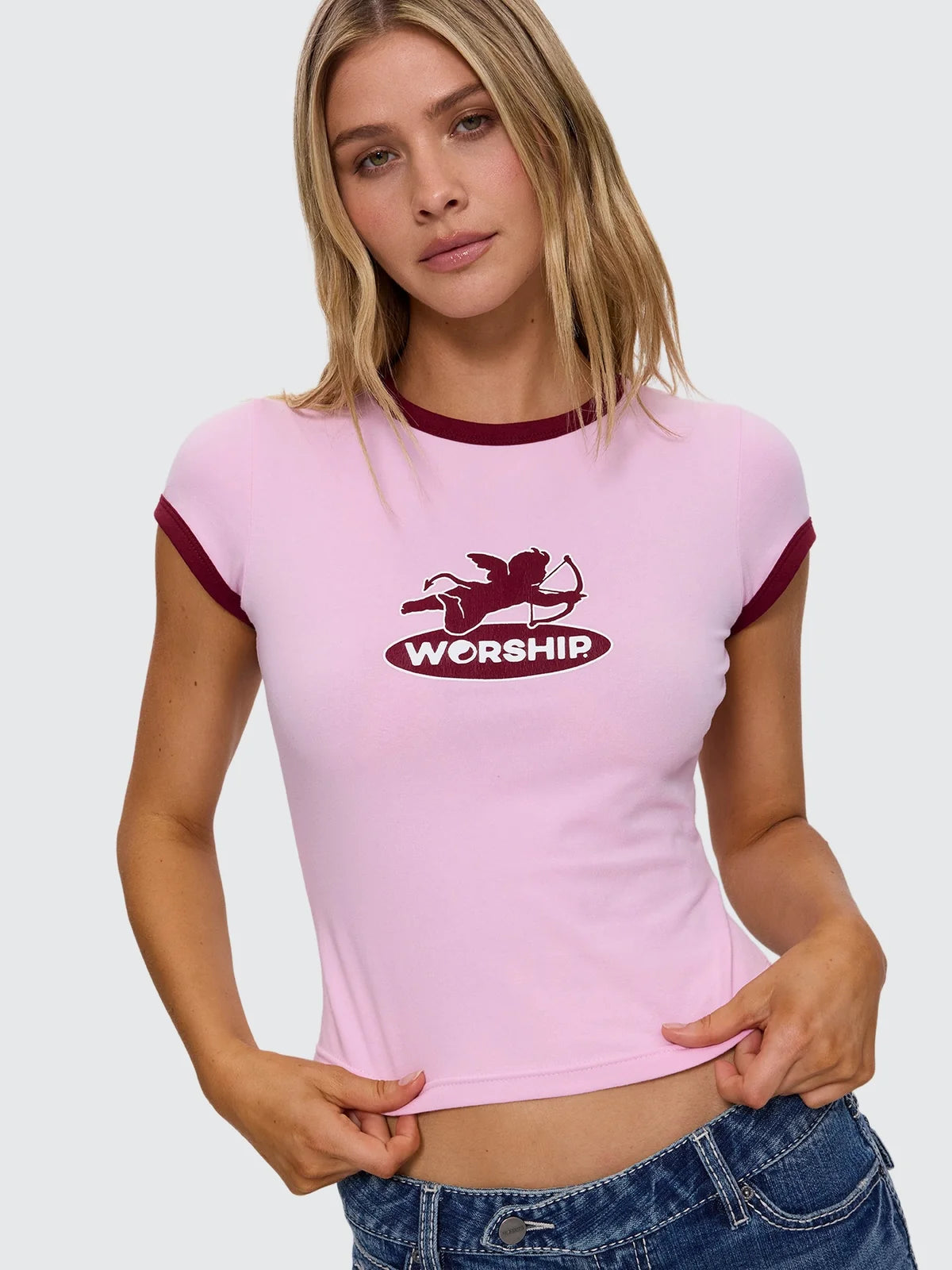 WORSHIP - SHADOW CHERUB RINGER TEE - PINK