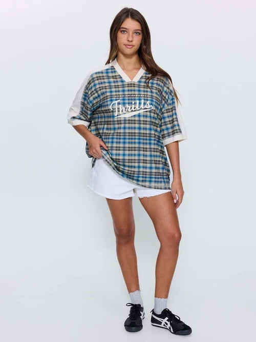 THRILLS - Desert Reverb V Neck Oversized Tee - DUSTY BLUE