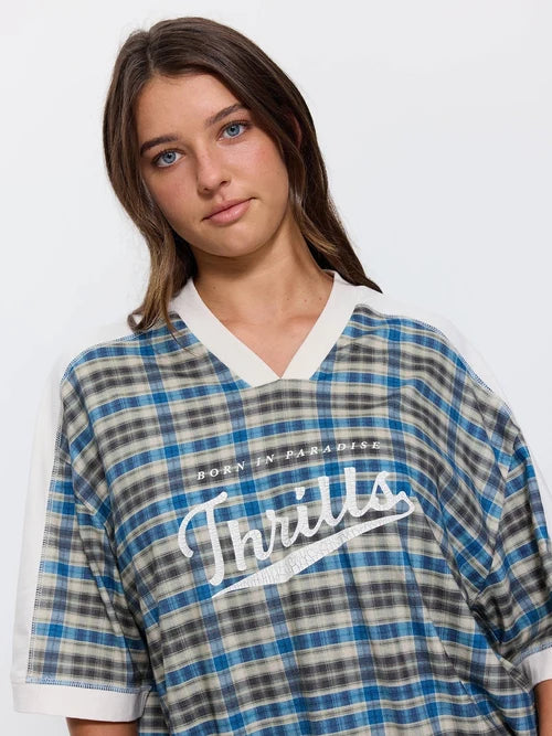 THRILLS - Desert Reverb V Neck Oversized Tee - DUSTY BLUE