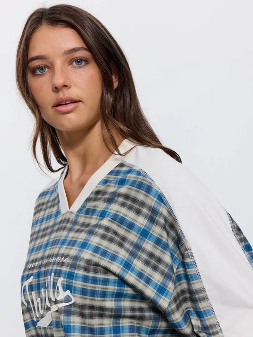 THRILLS - Desert Reverb V Neck Oversized Tee - DUSTY BLUE