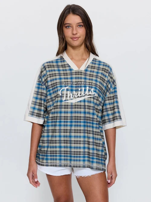 THRILLS - Desert Reverb V Neck Oversized Tee - DUSTY BLUE