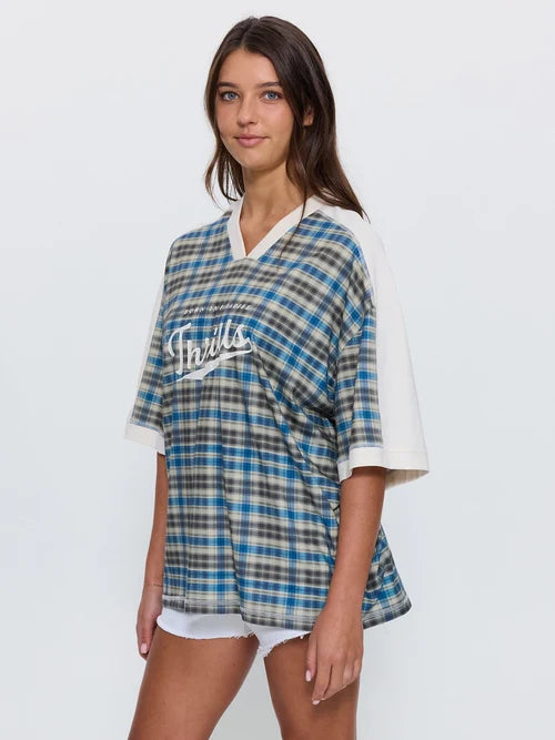 THRILLS - Desert Reverb V Neck Oversized Tee - DUSTY BLUE