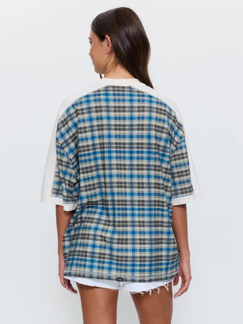THRILLS - Desert Reverb V Neck Oversized Tee - DUSTY BLUE