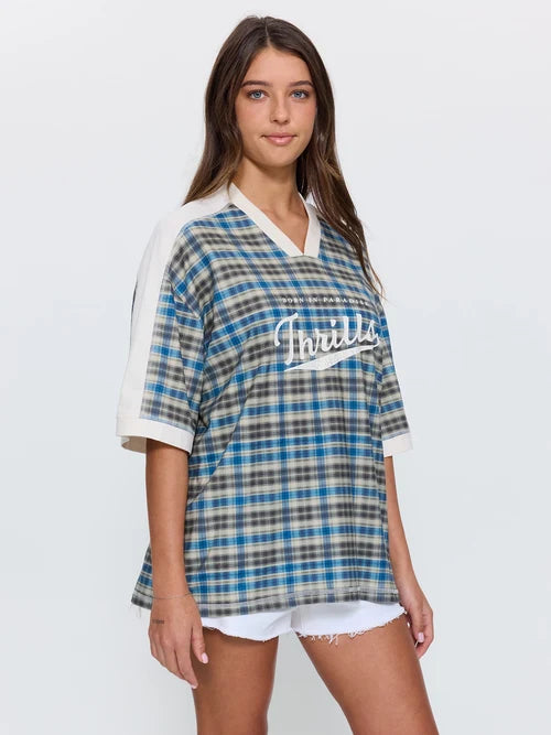 THRILLS - Desert Reverb V Neck Oversized Tee - DUSTY BLUE