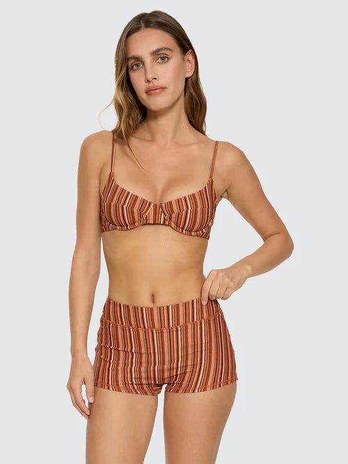 THRILLS - Aftersun Stripe Boy Leg Bikini Bottom - Burnt Orange
