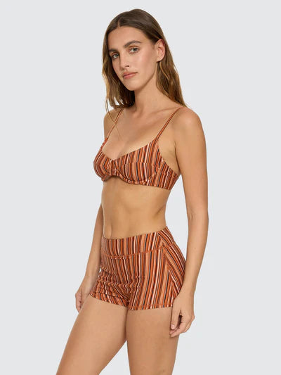 THRILLS - Aftersun Stripe Boy Leg Bikini Bottom - Burnt Orange