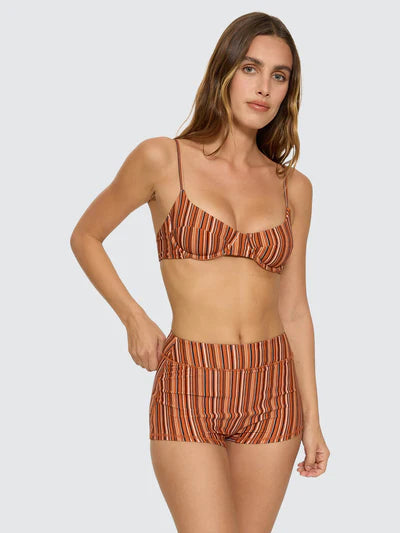 THRILLS - Aftersun Stripe Boy Leg Bikini Bottom - Burnt Orange