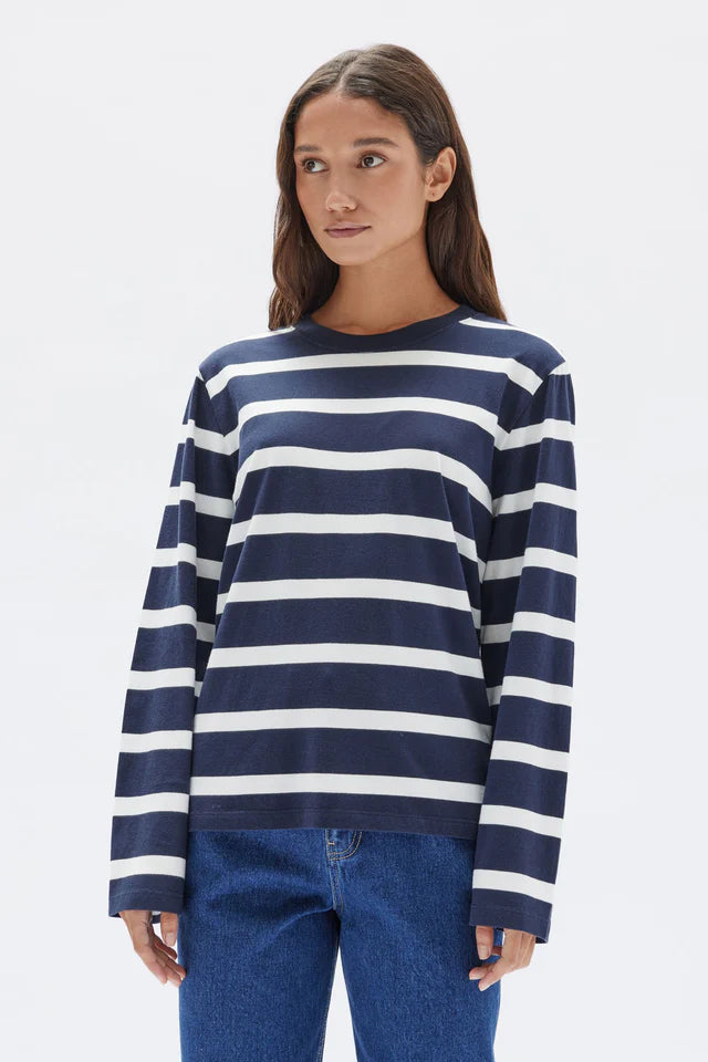 ASSEMBLY LABEL - Tyler Stripe LS Tee - TRUE NAVY/ANTIQUE WHITE