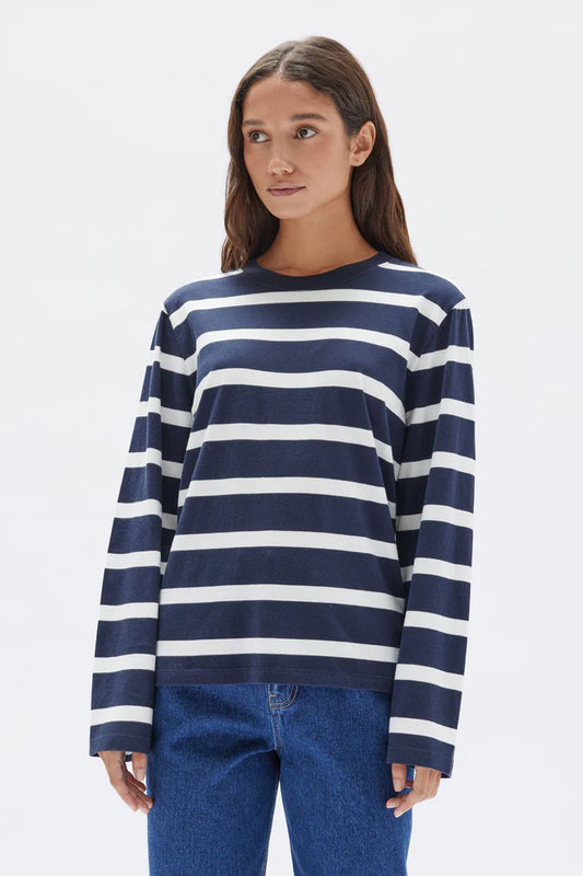 ASSEMBLY LABEL - Tyler Stripe LS Tee - TRUE NAVY/ANTIQUE WHITE