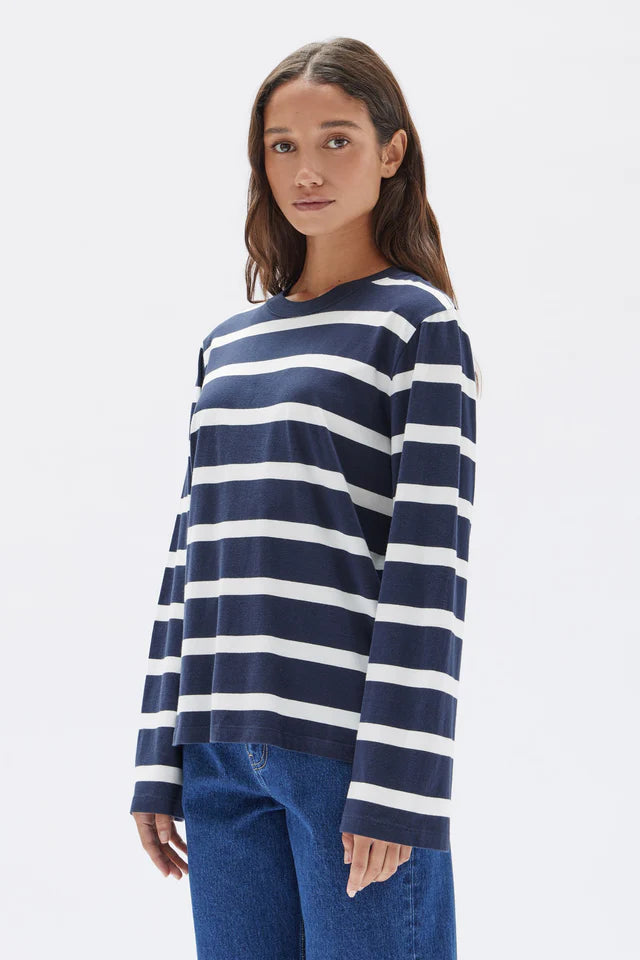 ASSEMBLY LABEL - Tyler Stripe LS Tee - TRUE NAVY/ANTIQUE WHITE