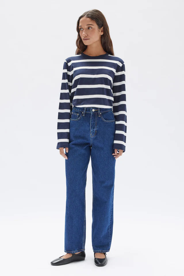 ASSEMBLY LABEL - Tyler Stripe LS Tee - TRUE NAVY/ANTIQUE WHITE