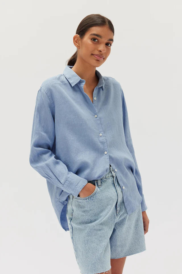 ASSEMBLY LABEL - Xander L/S Linen  Shirt - POOL