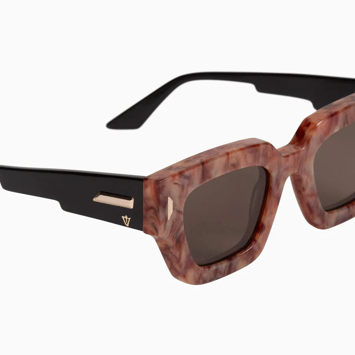 VALLEY EYEWEAR - GHOST - Fire Stone Black Temples w. Gold Metal Trim / Brown Lens
