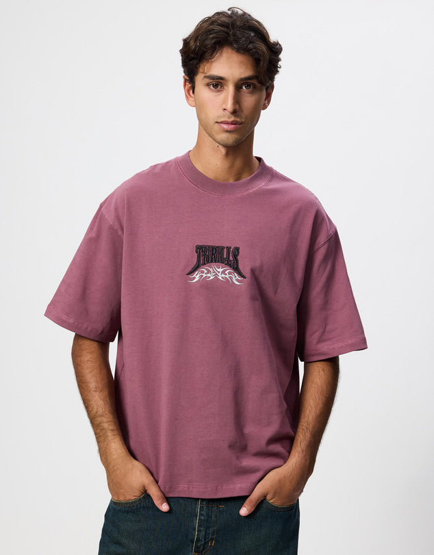 THRILLS - What We Believe Embro Oversize Box Crop Tee - ROSE TAUPE
