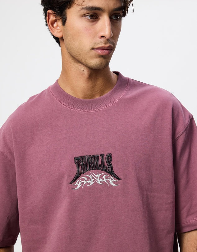 THRILLS - What We Believe Embro Oversize Box Crop Tee - ROSE TAUPE