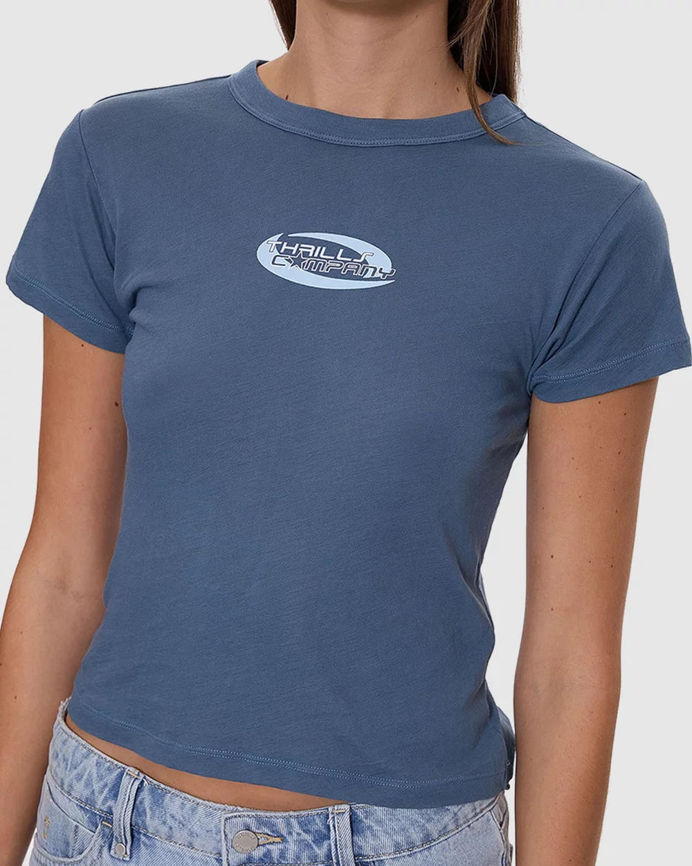 THRILLS - Track Record Baby Tee - Bluefin