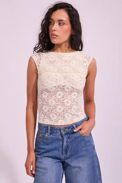WORSHIP - In Bloom Lace Panel Top - Nude