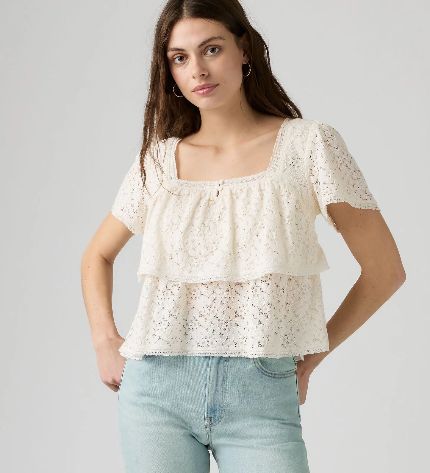 LEVI'S - Women's Dom Short Sleeve Lace Blouse - EGRET LACE