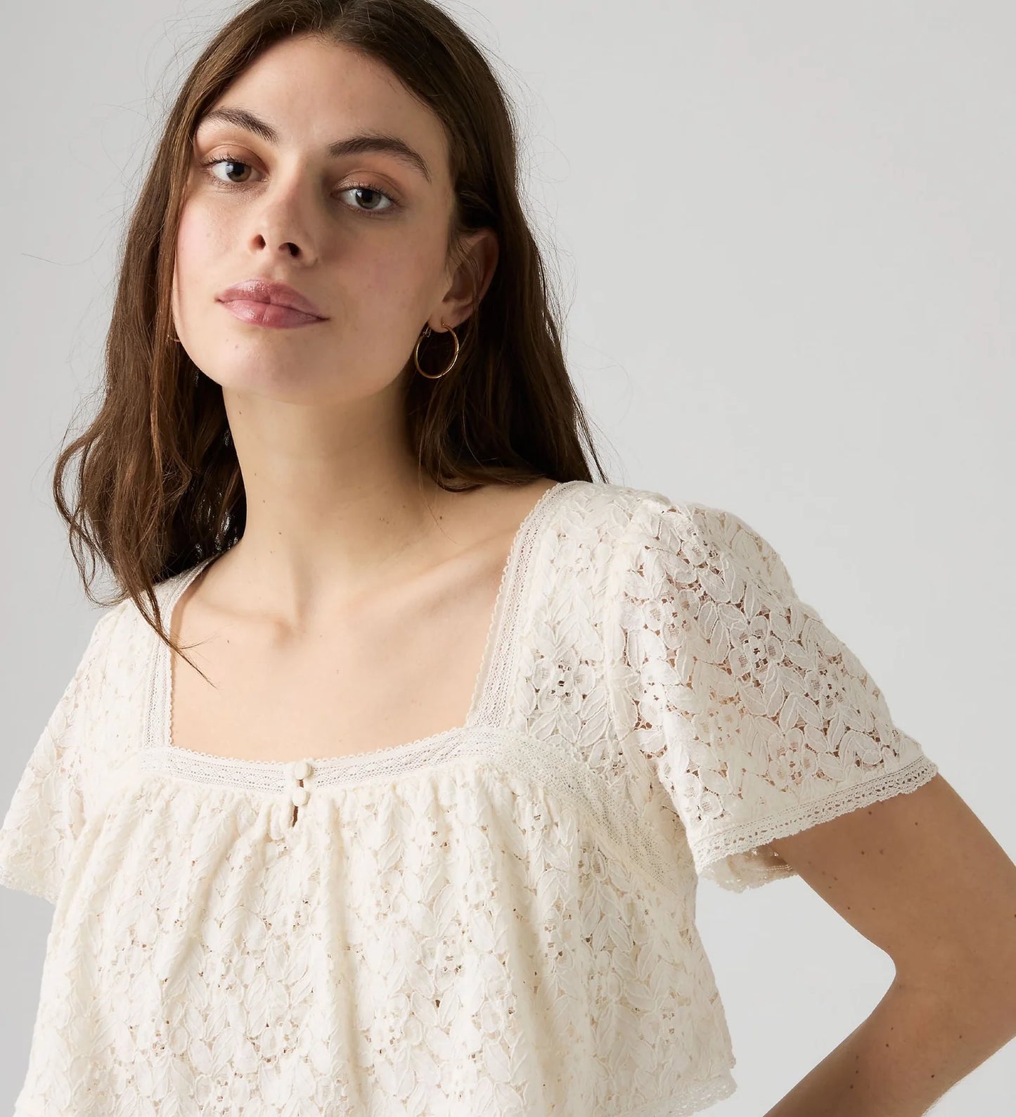 LEVI'S - Women's Dom Short Sleeve Lace Blouse - EGRET LACE