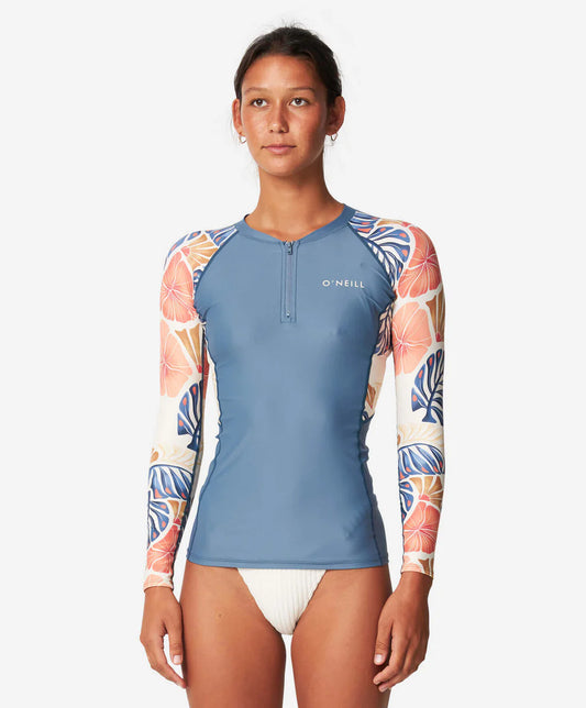O'NEILL -Women's Bahia 1/4 Zip LS Rash Vest - Vintage Aloha White
