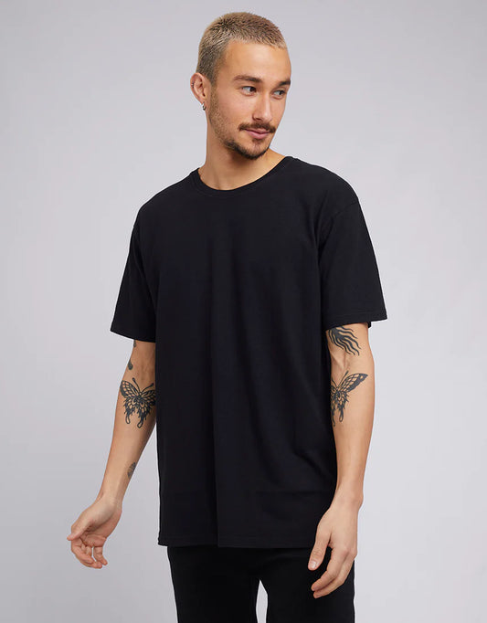 SILENT THEORY - Standard Fit linen Blend Tee - BLACK