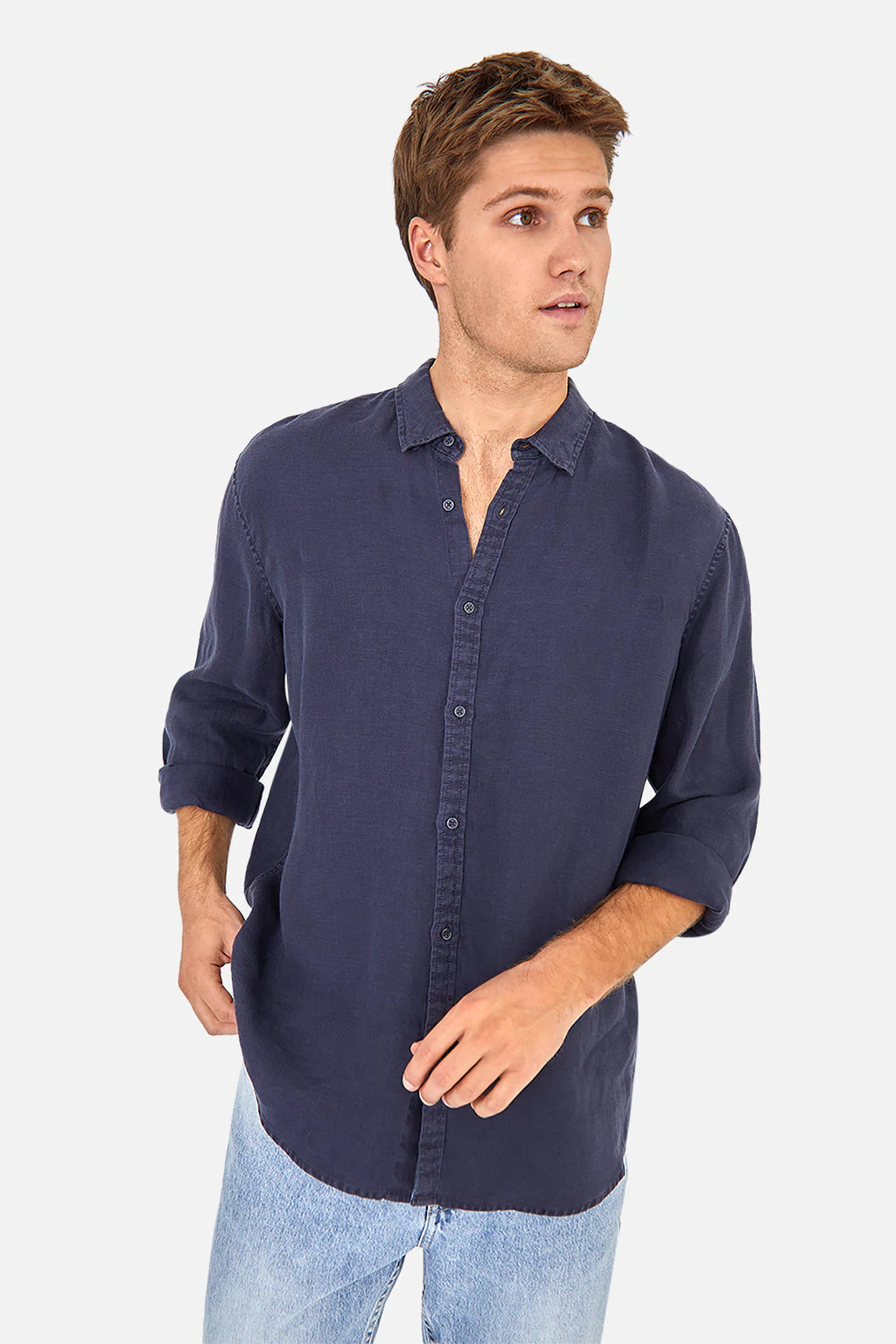 INDUSTRIE -  The Trinidad Linen L/S Shirt - OD NAVY
