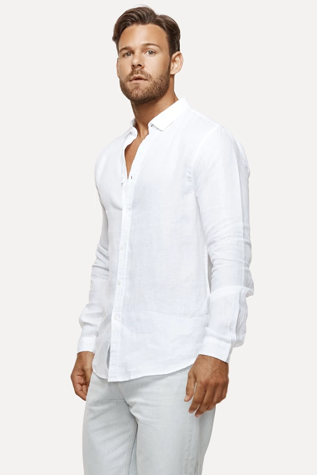 INDUSTRIE -  THE TENNYSON LINEN L/S SHIRT - WHITE