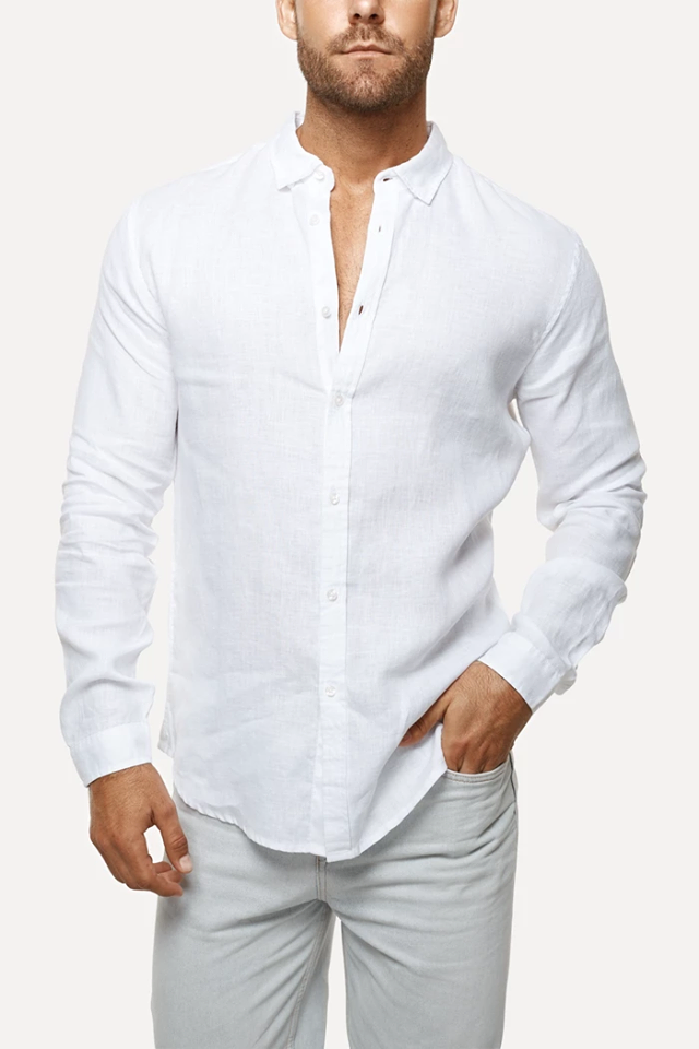INDUSTRIE -  THE TENNYSON LINEN L/S SHIRT - WHITE