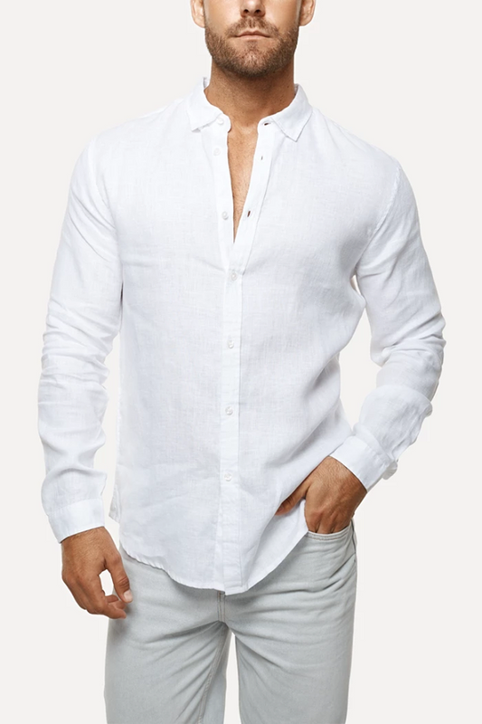 INDUSTRIE -  THE TENNYSON LINEN L/S SHIRT - WHITE