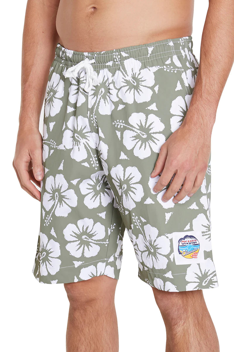 OKANUI Classic Shorts HIBISCUS OLIVE Revival Yamba